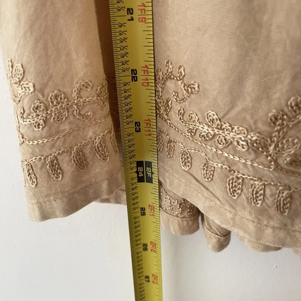 Boho Beige Embroidered Tank Top L Festival Cottagecore Fairy Hippie Button Strap - Picture 9 of 10